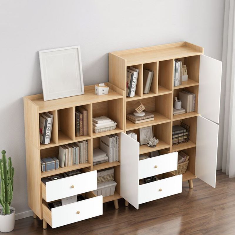 Modern Matte Finish Bookshelf Wooden Standard Bookcase with Drawer Storage