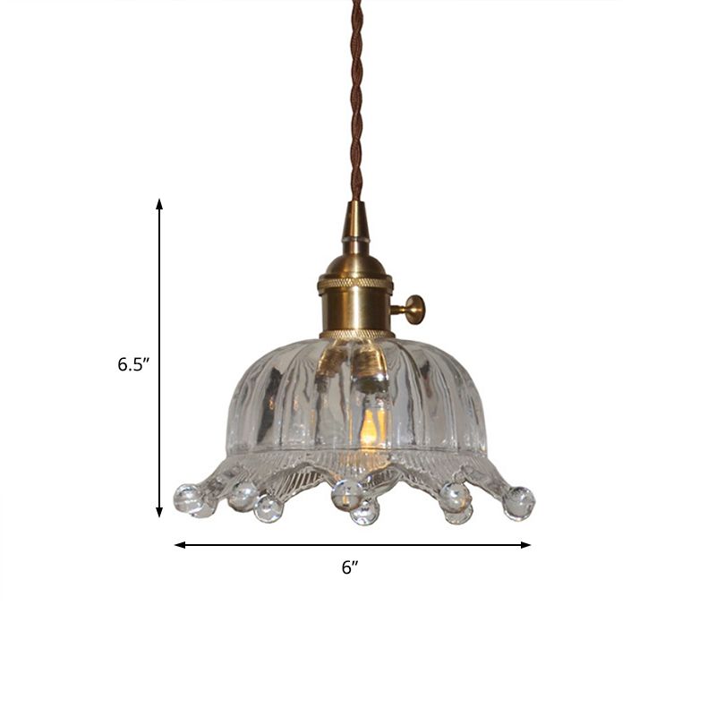 Clear Glass Crown Shade Ceiling Pendant Modern 1-Light Indoor Hanging Pendant Light in Brass