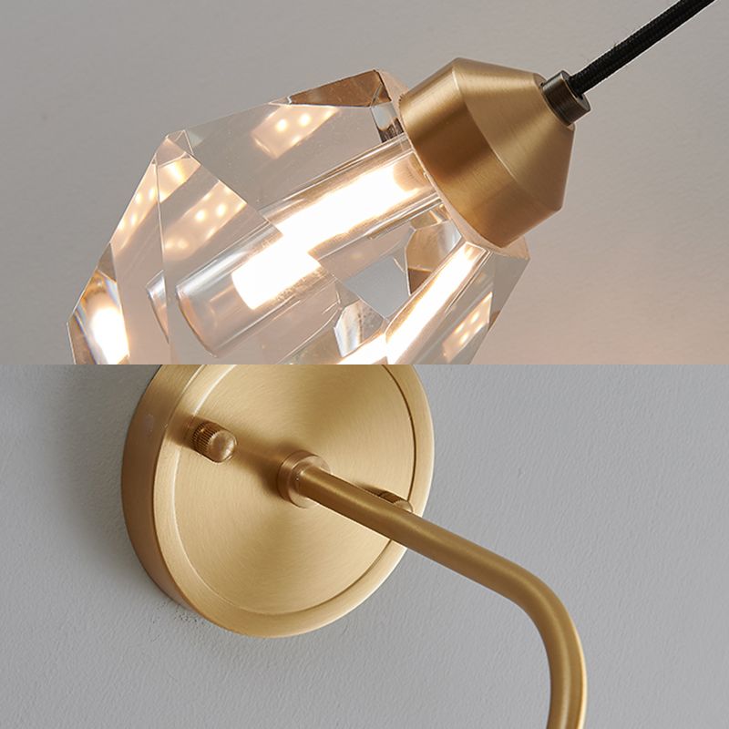 Gold Geometric Hanging Wall Lamp in Modern Luxury Style Copper Wall Sconce with Crystal Shade