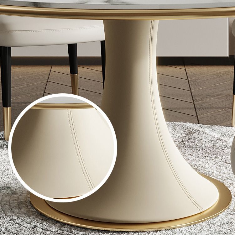 Mesa de comedor de lujo tradicional redonda mesa de piedra sinterizada blanca con base de pedestal blanco