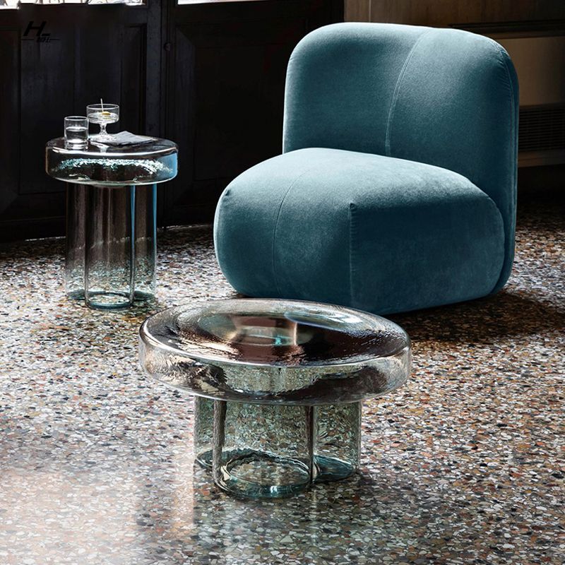 Contemporary Round Glass Top Sofa Side Accent Table Pedestal Side End Table