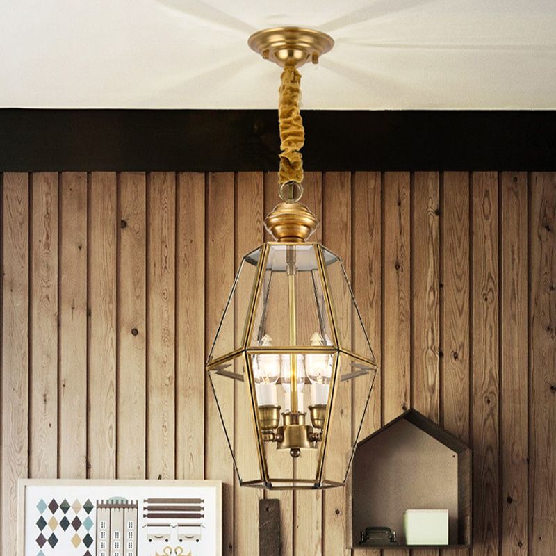 Traditional Lantern Hanging Pendant 3 Heads Clear Glass Chandelier Lighting Fixture for Living Room
