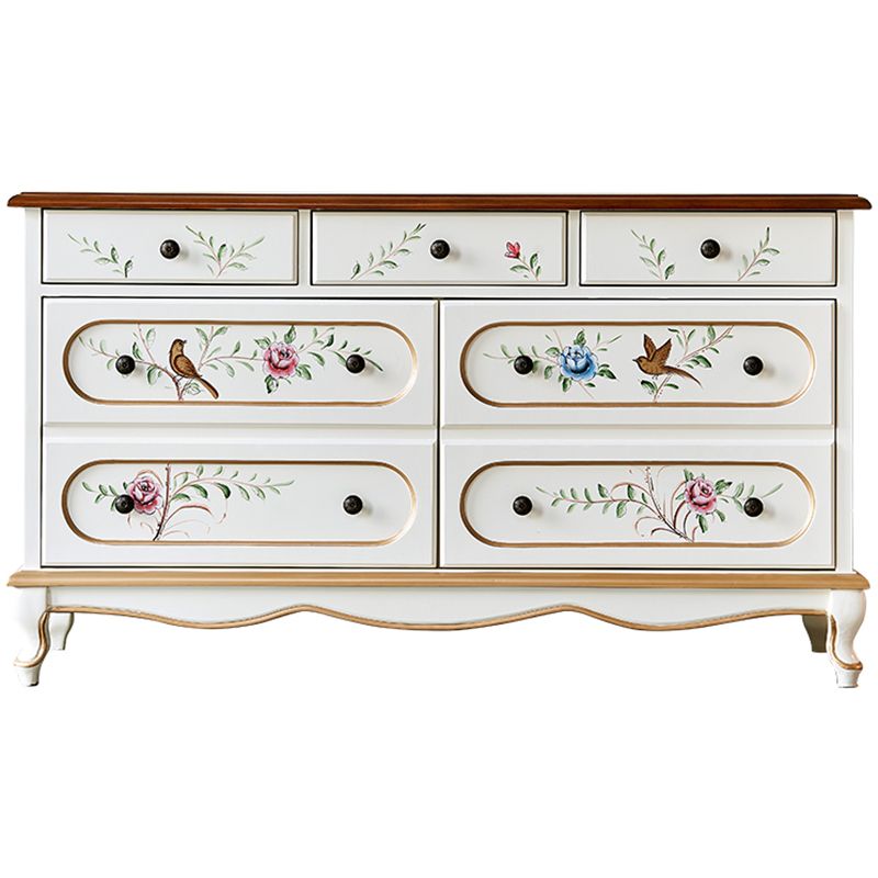 White French Country Wood Storage Chest with Drawers for Home