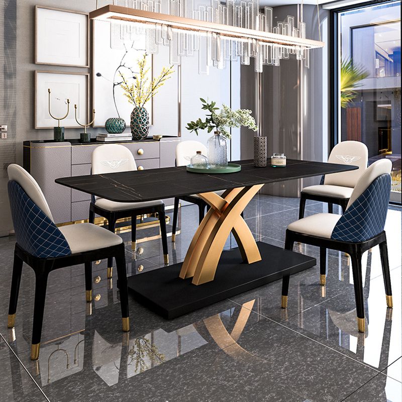 Traditional Luxury Dining Table Sintered Stone Table with Pedestal Base for Dining Room