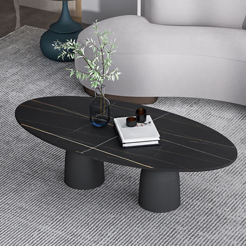 Glam 15.7"Tall Iron 2 Legs Oval Slate Table Top Coffee Table