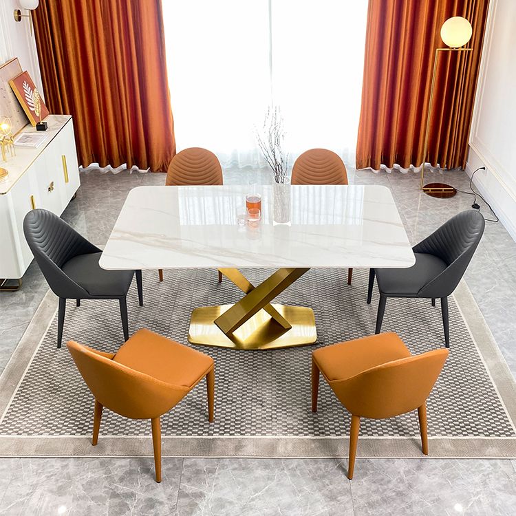 Contemporary Dining Set Metal Frame Rectangle White Slate Dining Table Set for Home