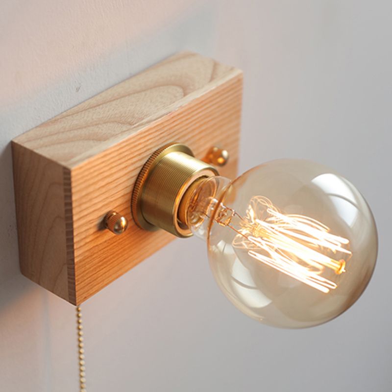 Minimalist Wall Sconce Exposed Bulb Wooden Sconce Light for Bedroom
