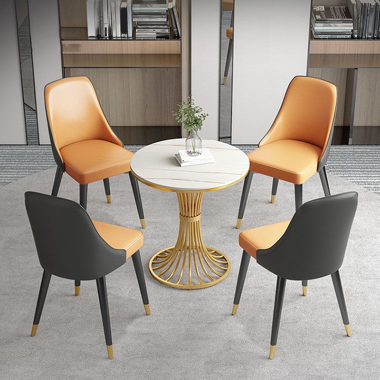 Glam Metal Dining Room Chair Faux Leather Parsons Chairs for Home Use