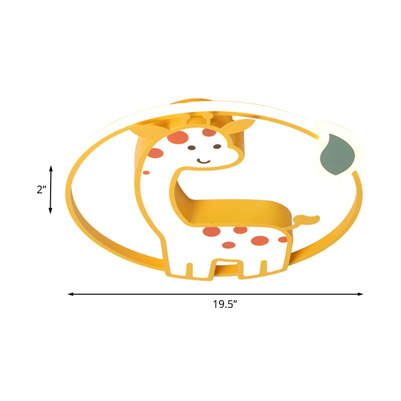 Lámpara de techo de jirafa para niños, hierro, 16 "/19,5" W, LED, montaje empotrado, iluminación empotrada amarilla para dormitorio de niños