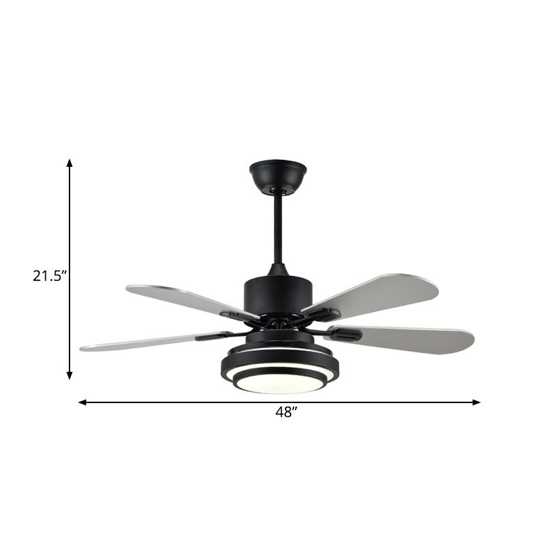 48 "W Black LED Plafond lampe à fans moderniste moderniste Métal rond Semi Flush Mounted lampe pour le salon avec 4 lames en argent, conversion de fréquence