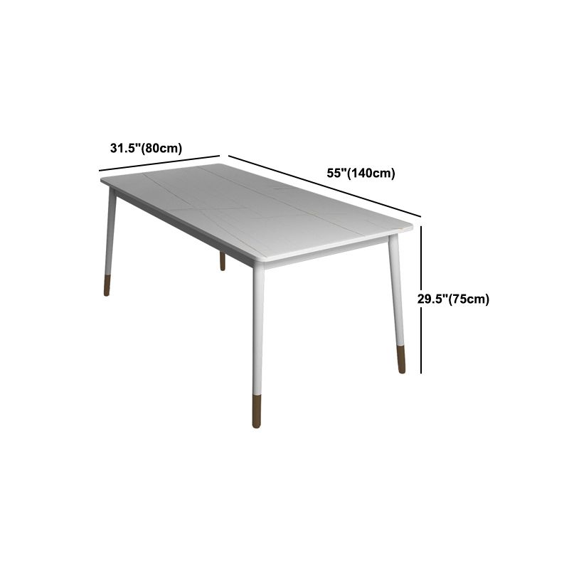 Modern White Iron Dinette Set 1/2/5/7 Pieces Rectangle Sintered Stone Top Dining Table Set