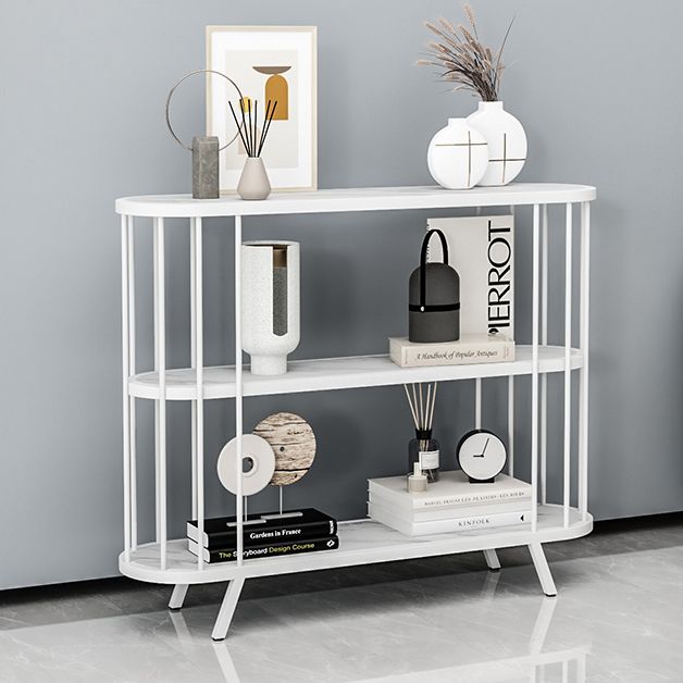 31.5" Tall Glam Accent Table Oval Stone Console Table with Shelves