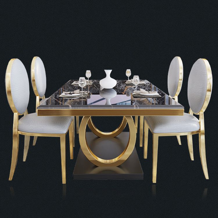 Rechteck traditioneller Luxus Esstisch Gold Trestle Basistisch für Esszimmer