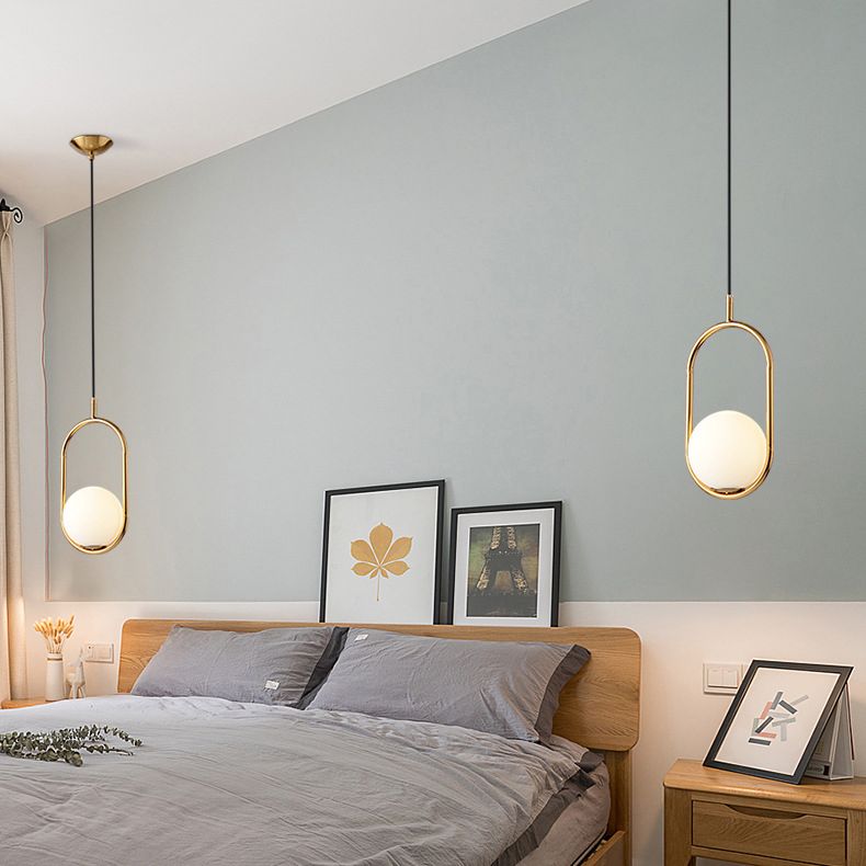 Lampada a sospensione di anello in metallo Ellisse Minimalista moderno Minimalista Light a sospensione a sospensione in vetro bianco