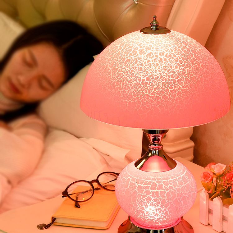 Hemispherical Living Room Accent Lamps Crackle Glass 1 Head Modern Night Table Light