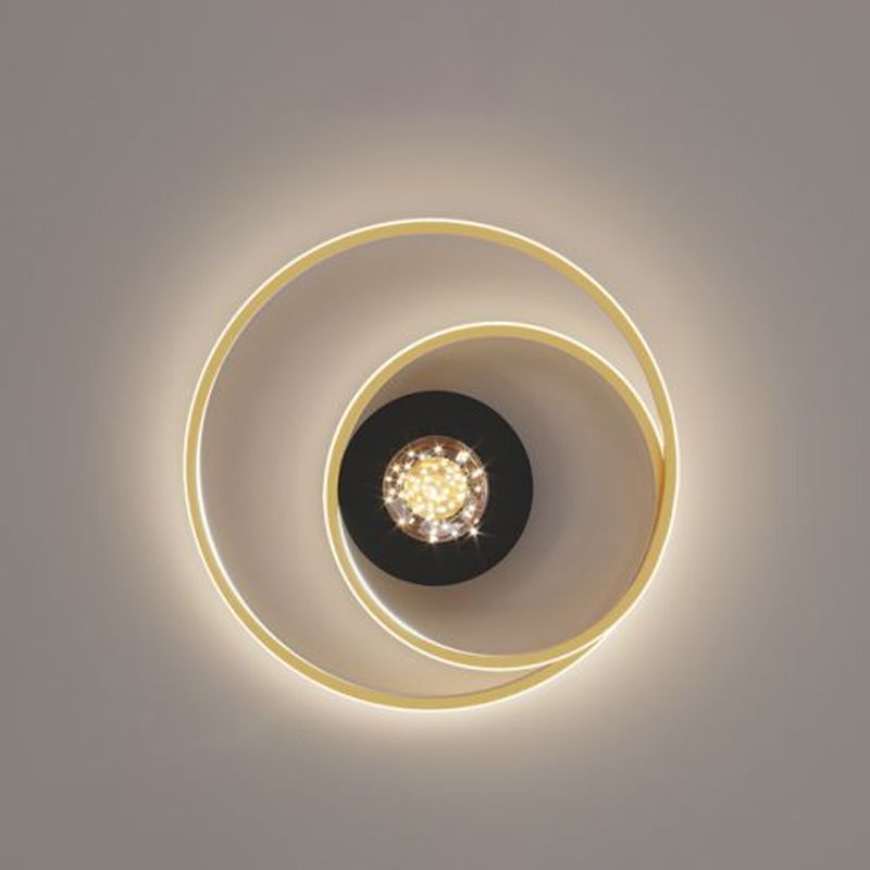 Apparecchio di illuminazione a soffitto con montaggio a incasso a 2 luci con paralume rotondo in stile moderno in oro