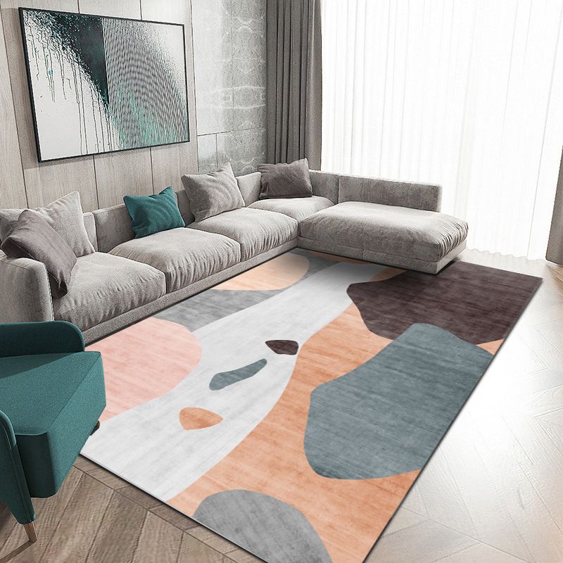 Orange Nordic Rug Polyester Color Block Rug Non-Slip Backing Rug for Living Room