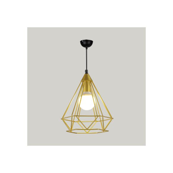 Traditional Diamond Wire Guard Pendant Light Metal 1 Light Hanging Lamp for Stair Cafe