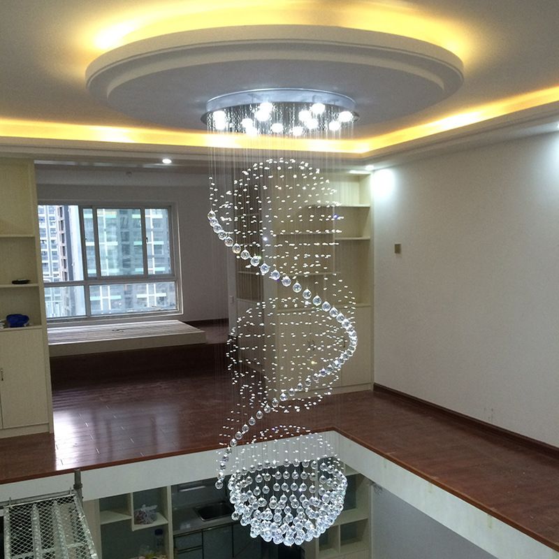 Spiral Droplet Hanging Light Fixtures Modern Simple Stainless Steel Ceiling Pendant for Stairwell