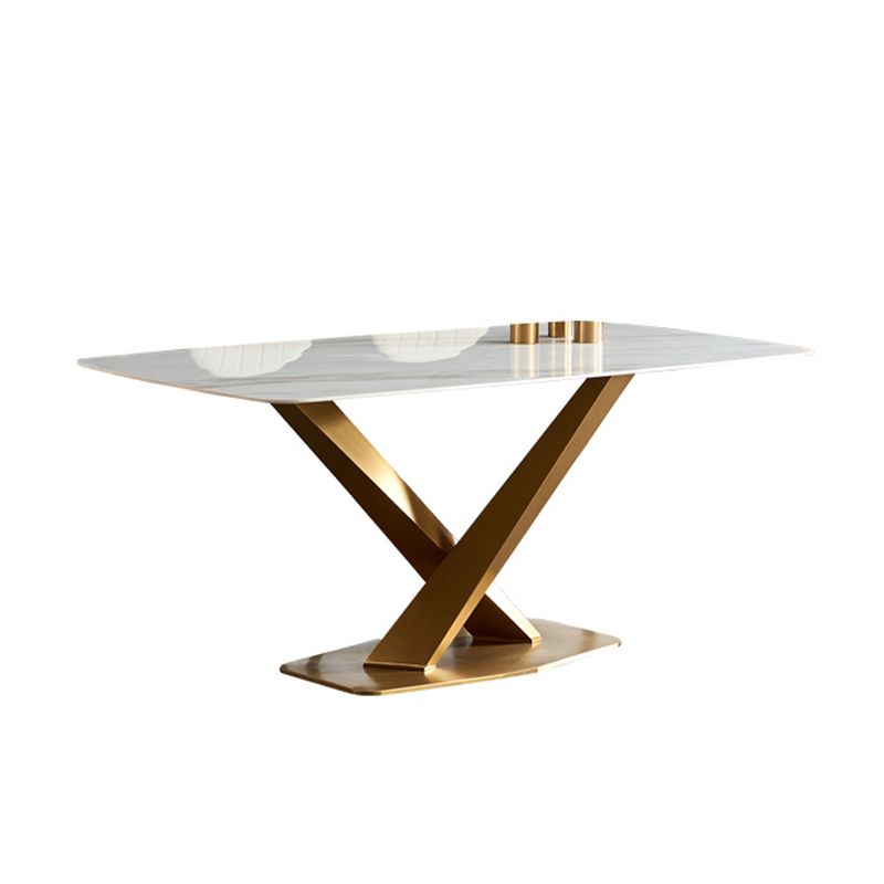 Glam Sintered Stone Top Standard Dining Table Rectangle Shape Dining Table for Kitchen