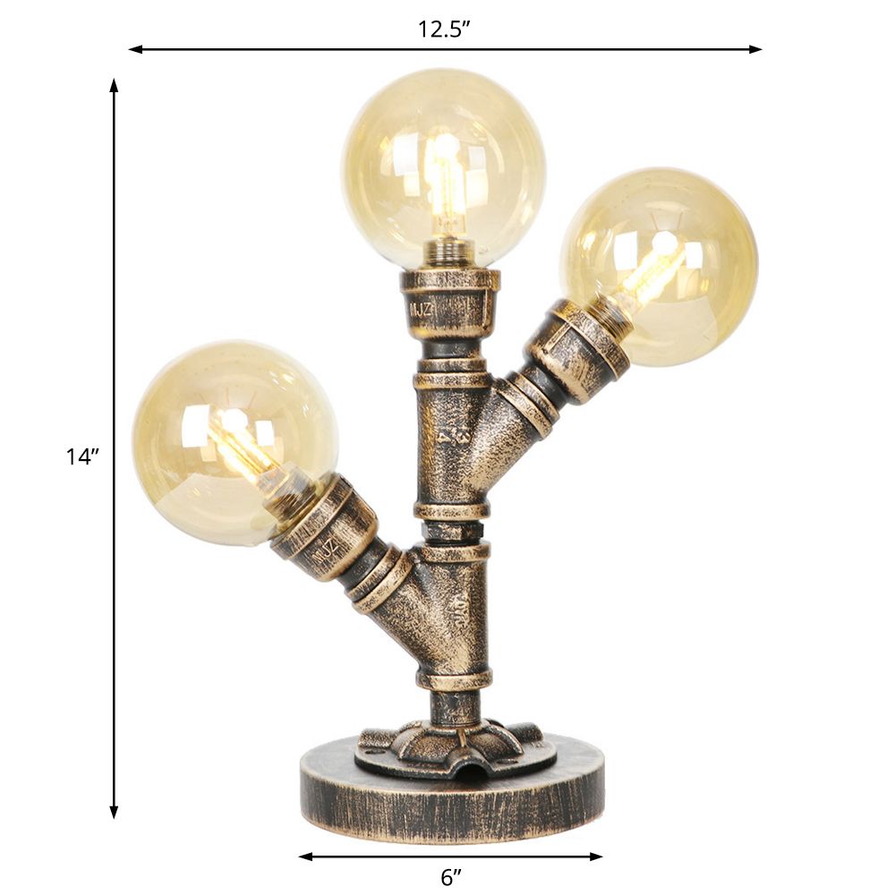 Clear/Amber Glass Antique Bronze Distanne Light Globe 2/3 Light Implesso di attività industriali con base