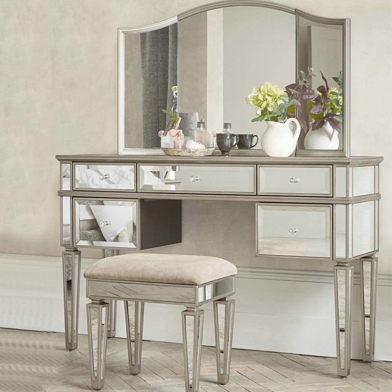 Solid Wood Vanity Dressing Table Set Contemporary Makeup Counter with Drawers