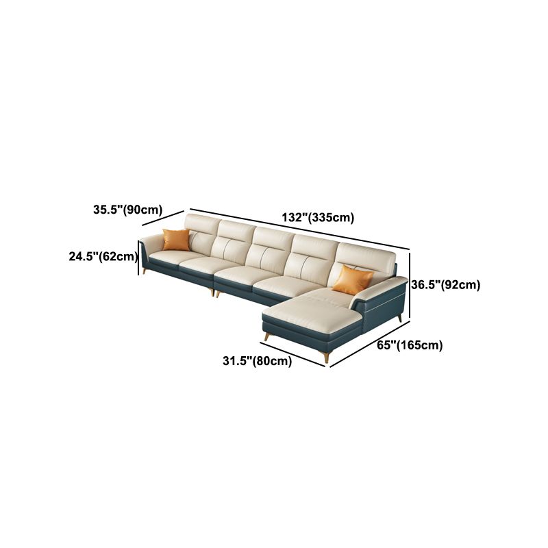 Pillow Top Arm Genuine Leather Sectionals, Cushion Back 36.2" Sectional Sofa in Ivory