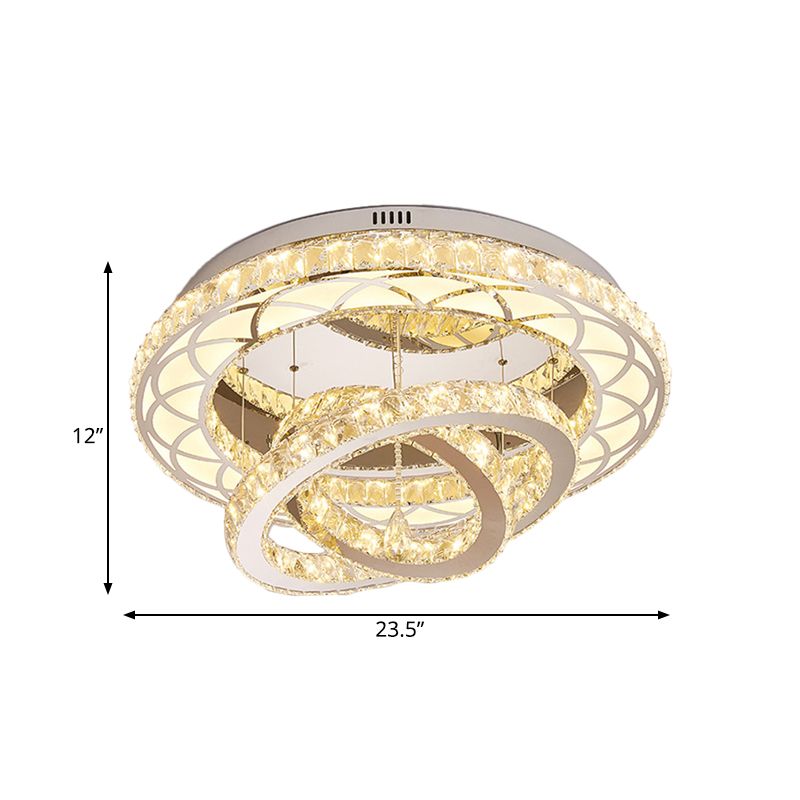 Crossed Ring LED Flush Light Fixture Modern Romantic Polished Chrome Crystal Ceiling Lamp for Lounge