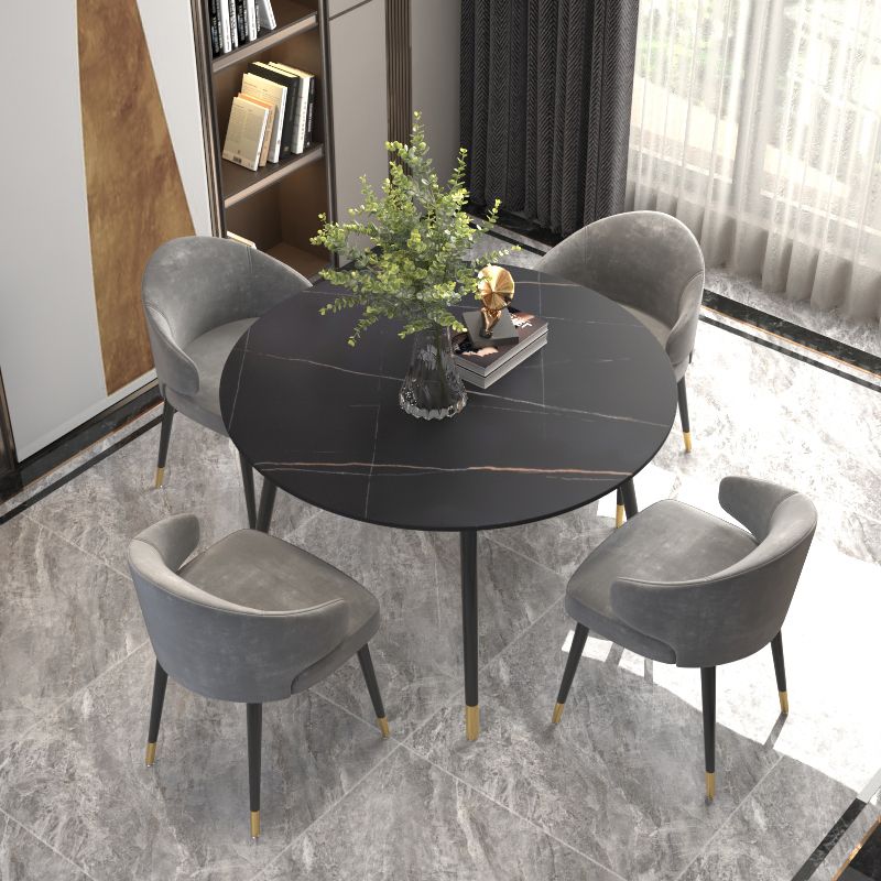 Luxury Style Home Sintered Stone Dining Table 4 Legs Metallic Base Round Table
