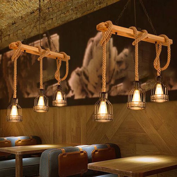 Birdcage Industrial Island Light Hemple d'éclairage de corde pour le café