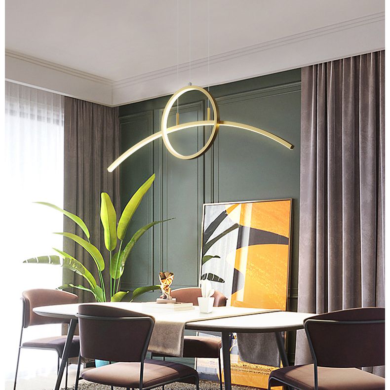 Circle and Linear Pendant Lighting Fixture Modern Style LED Metal Hanging Light Fixture