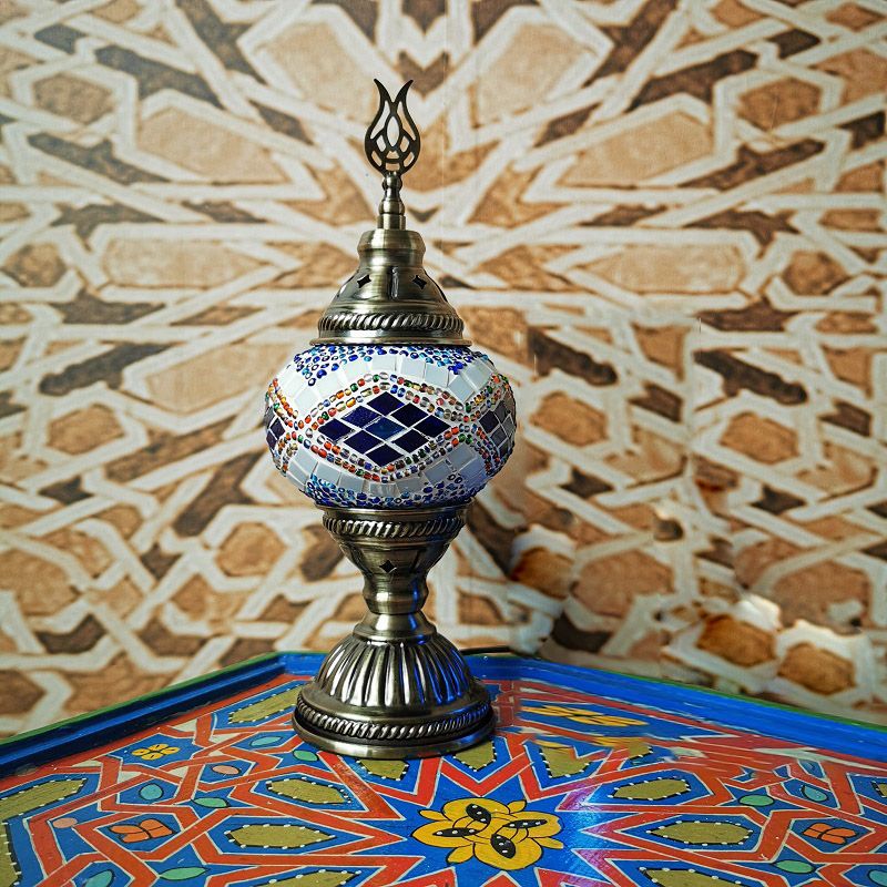 1 cabezal hecha a mano Mesa de vidrio multicolor Lámpara de dormitorio de linterna marroquí