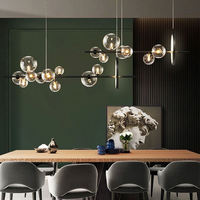 Black & Clear Multi - Head Pendant Ceiling Modern Metal and Glass Kitchen Island Fixture