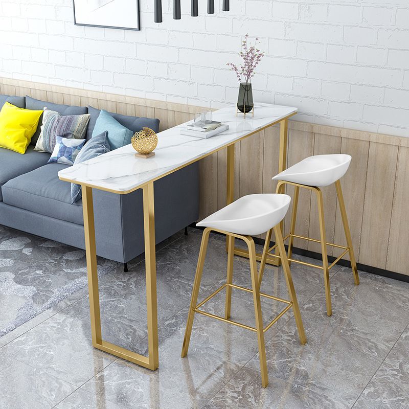 Rectangular Stone Bar Table Contemporary Bistro Table with Metal Base