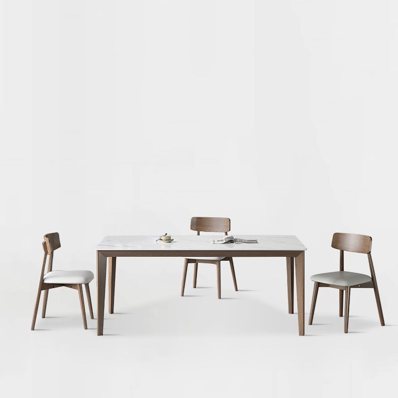 1/3/4/5 Pieces Ash Wood Dining Table Set with White Sintered Stone Top Modern Dinette Set