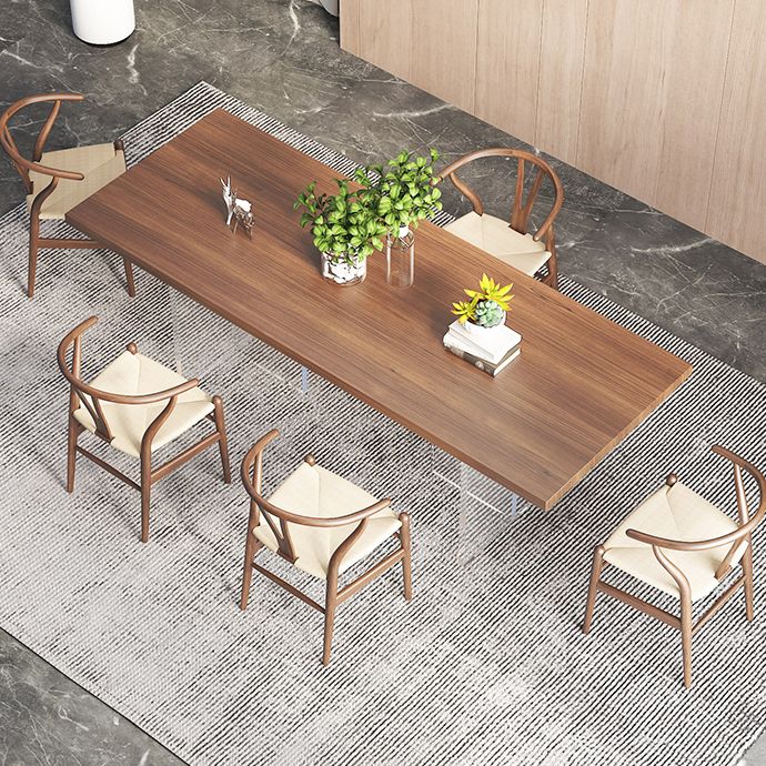 Modern Dining Furniture Set 1/6 Pcs Dark Brown Solid Wood Dining Table and Chairs
