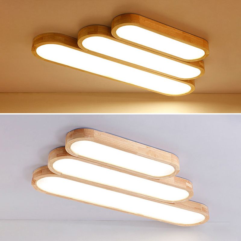 Lustre encastré en bois, luminaire de plafond encastré linéaire moderne