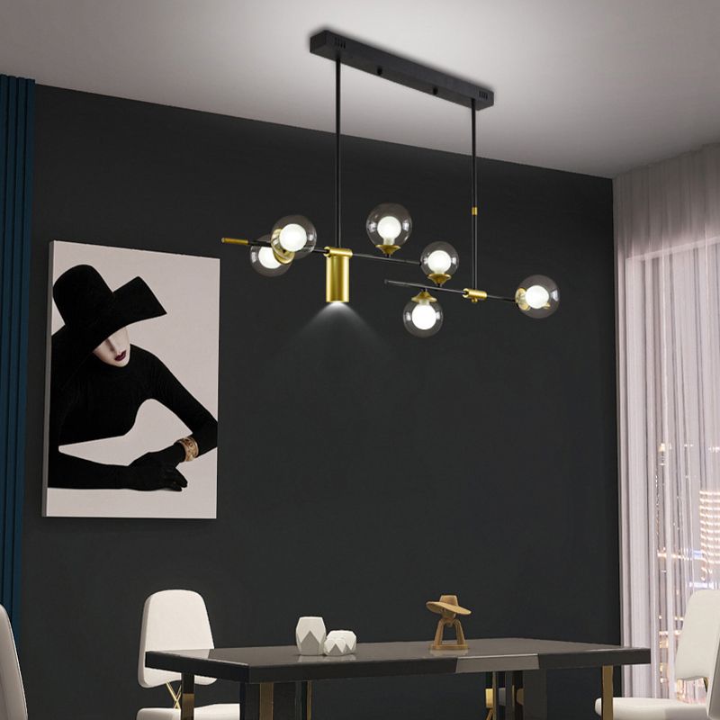 7 - Light Ceiling Pendant Light Iron Kitchen Island Fixture with Glass Ball Shade