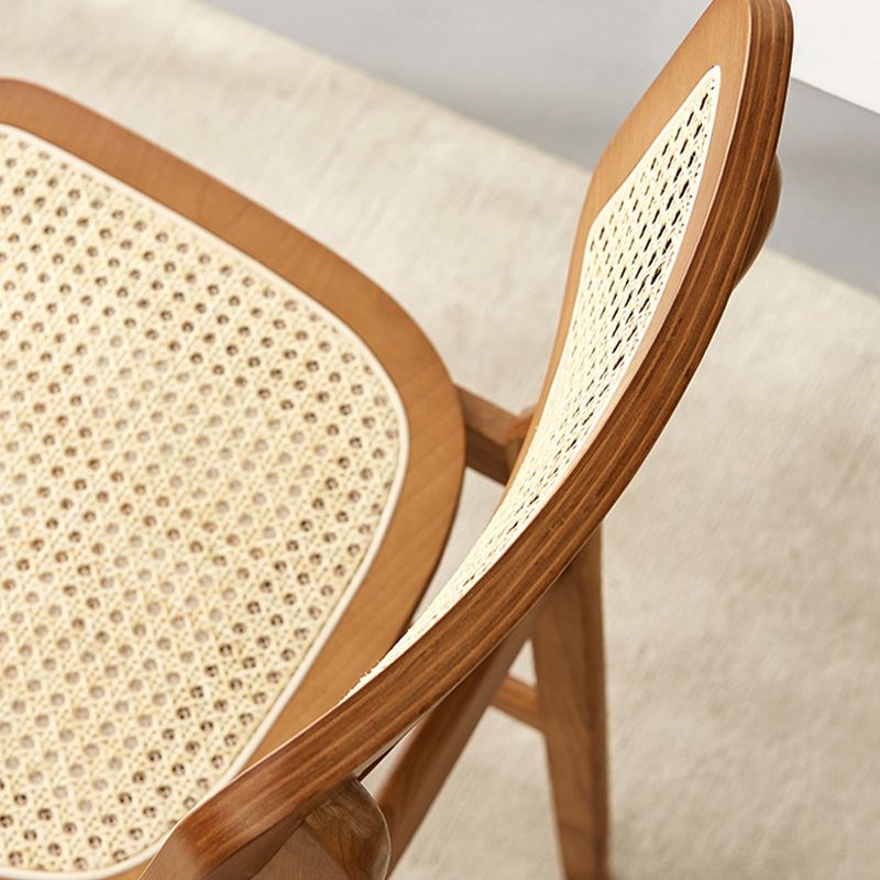Contemporary Wood Bar and Counter Stool Rattan Low Back Stool with 4 Legs