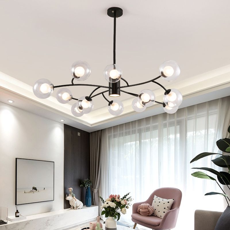 Spherical Shape Chandelier Light Modern Style Glass 1 Light Hanging Lamp for Dining Room