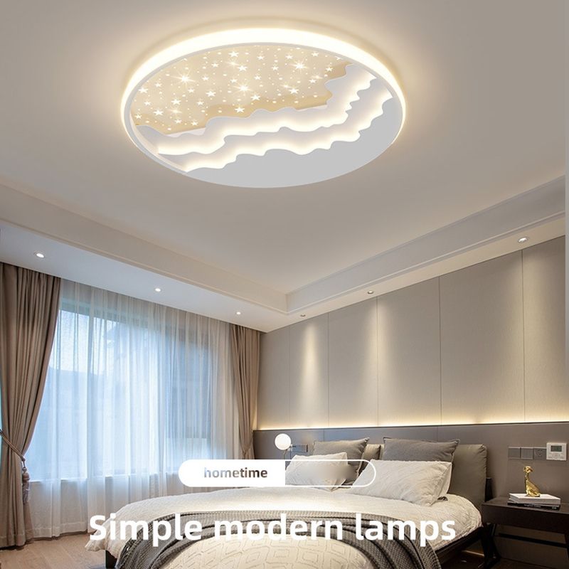 Round Flush Mount Light Modern LED Ceiling Light Fixture with Metal Shade for Bedroom