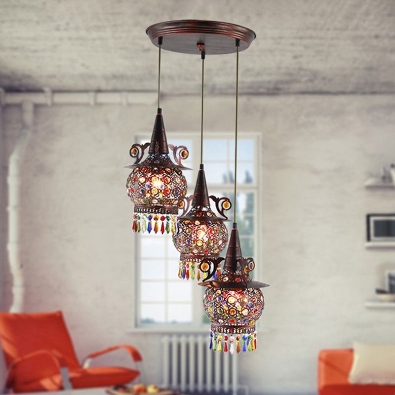 Globe Living Room Cluster Pendant Decorative Metal 3 Lights Copper Hanging Ceiling Light