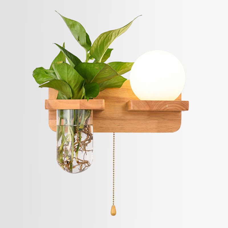 Modern Style Ball Shade Wall Light Wood 1 Light Sconces for Bedroom without Plant