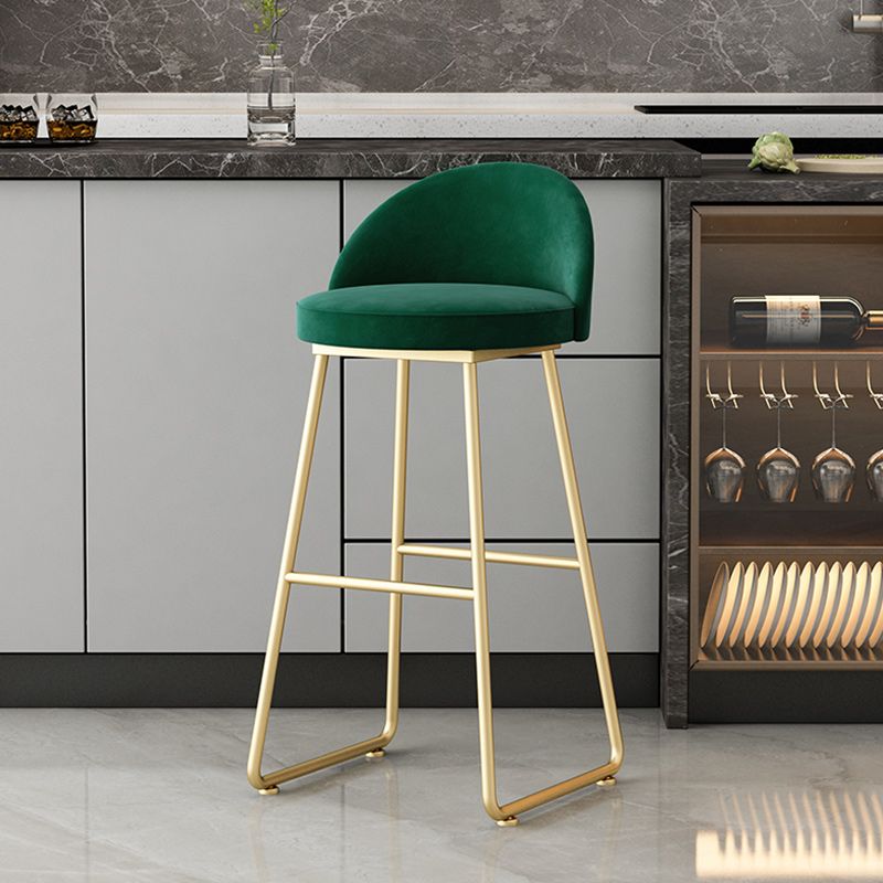 Modern Backrest Armless Counter Stool Iron Hight Stool with Velvet Cushion