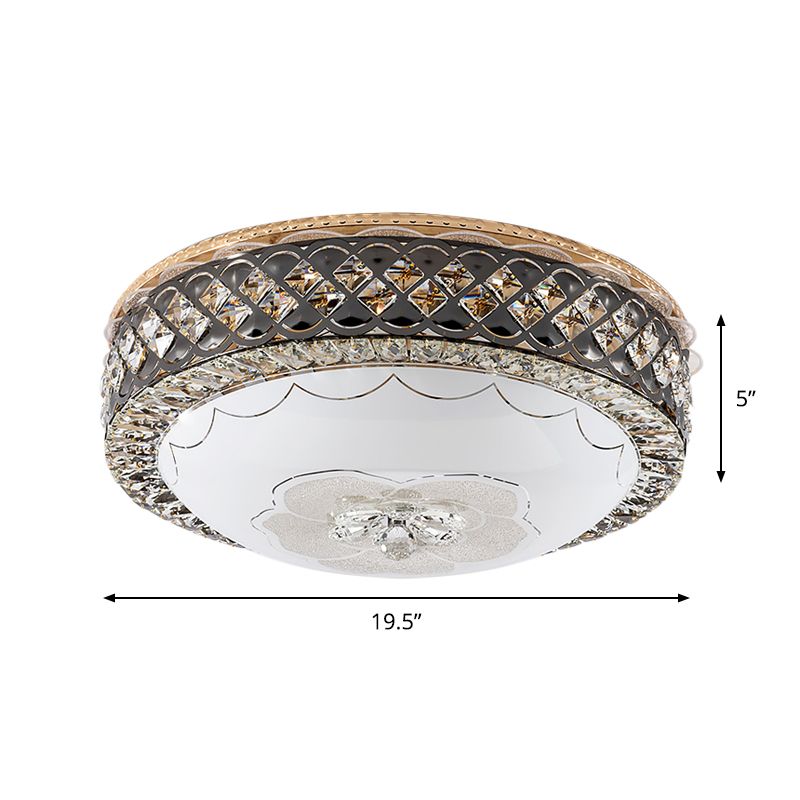 Beveled Crystal Domed Ceiling Mounted Fixture Modern LED Flush Lighting in Black for Bedroom