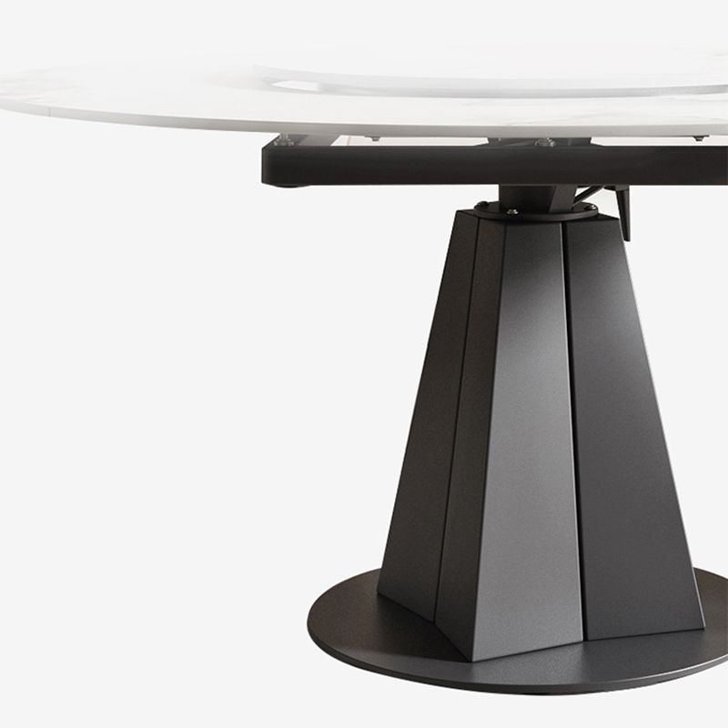 Modern Sintered Stone Top Dining Table Extendable Round Table with Pedestal Base