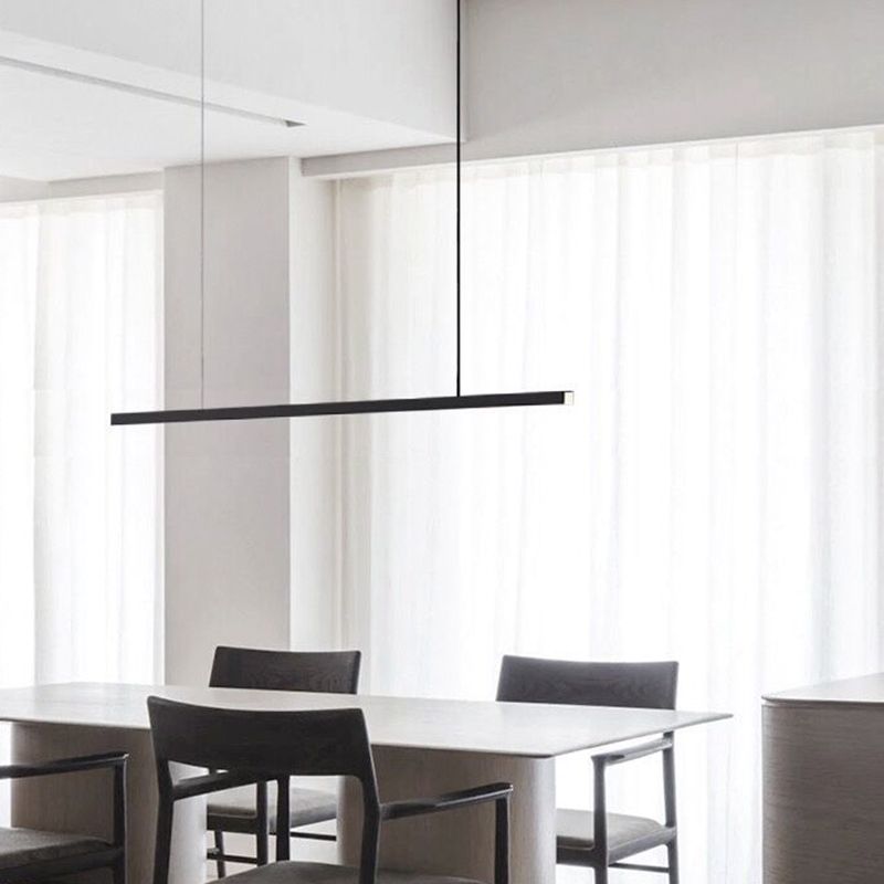 Minimalism Linear LED Island Light Fixture in Black for Dining Room