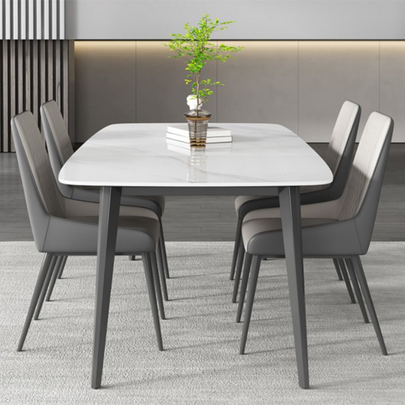 Contemporary White Rectangular Stone Dining Table with 4 Steel Foot