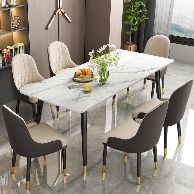 Black 4-foot Metal Dining Table Modern Stone Top Rectangle Dinette Table