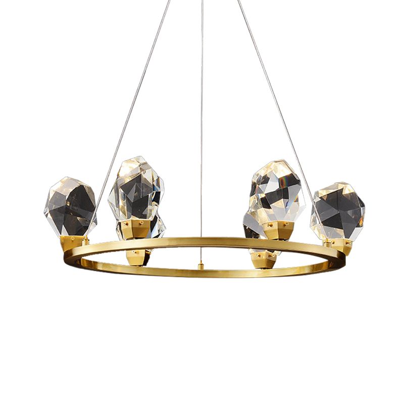 Halo Ring à facettes Crystal Pendant Light Modernisme 6/8 Lights Brass Finish Plafond Chandelier